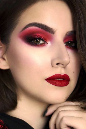 Monochromatic Eye Makeup And Red Lipstick