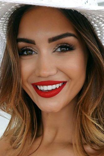 Brown Eye Makeup With Red Lips