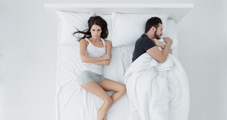 Couples fight about space in the bedroom